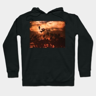 Birds at sunrise, Birds are sitting on a tree at sunrise, Oil painting on canvas . Hoodie